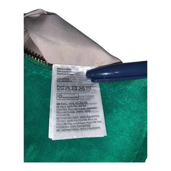 Vtg H&M Emerald Green Quilted Fuzzy Plush Hobo Handbag Lined Crescent Gold Zip - Picture 5 of 5